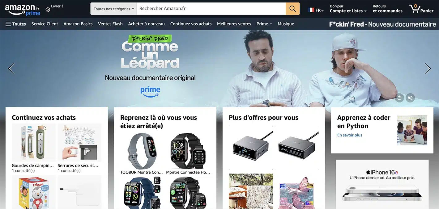 Capture d'écran de l'interface actuelle d'Amazon