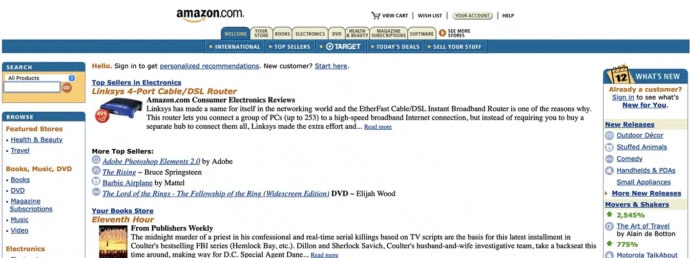Capture d'écran de l'ancienne interface d'Amazon