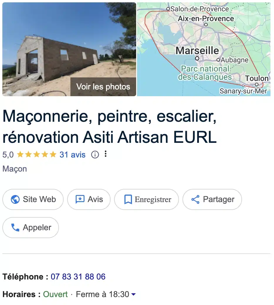 Fiche Google My Business optimisée pour artisan local
