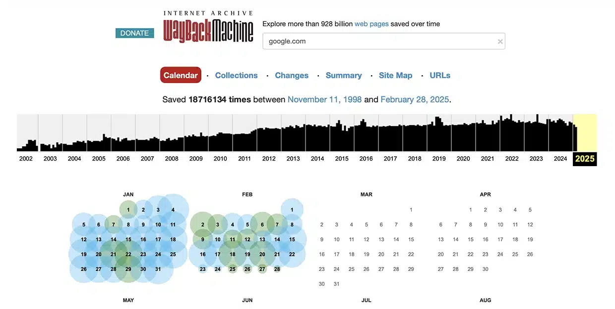 Capture d'écran de WayBackMachine