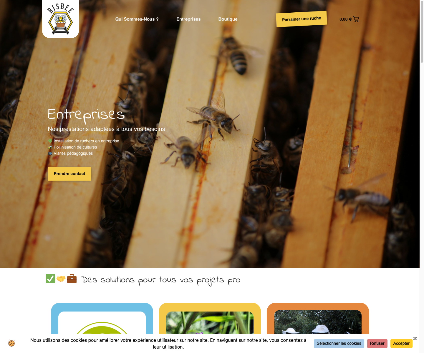 Page Bisbee Entreprises avec angle RSE et services