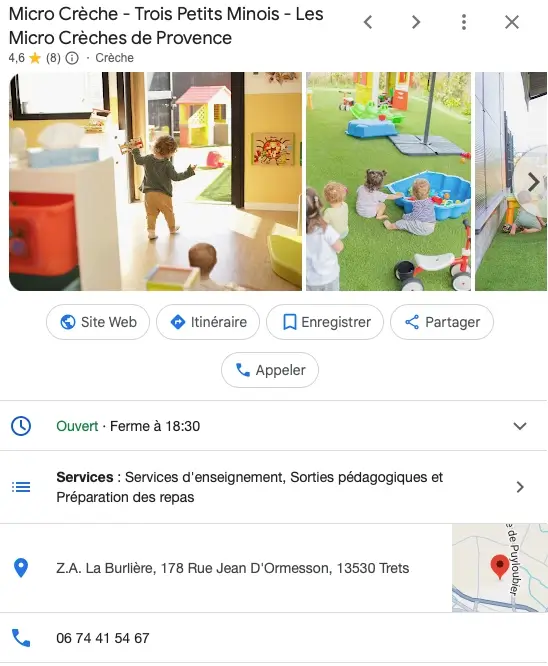 Fiche Google Business Profile optimisée avec photos et informations