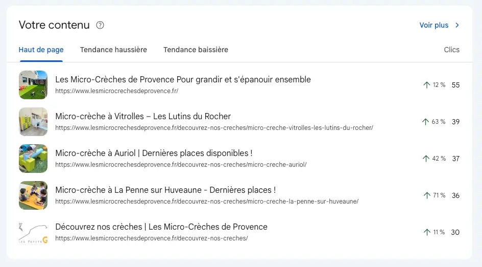Pages les plus performantes dans Search Console