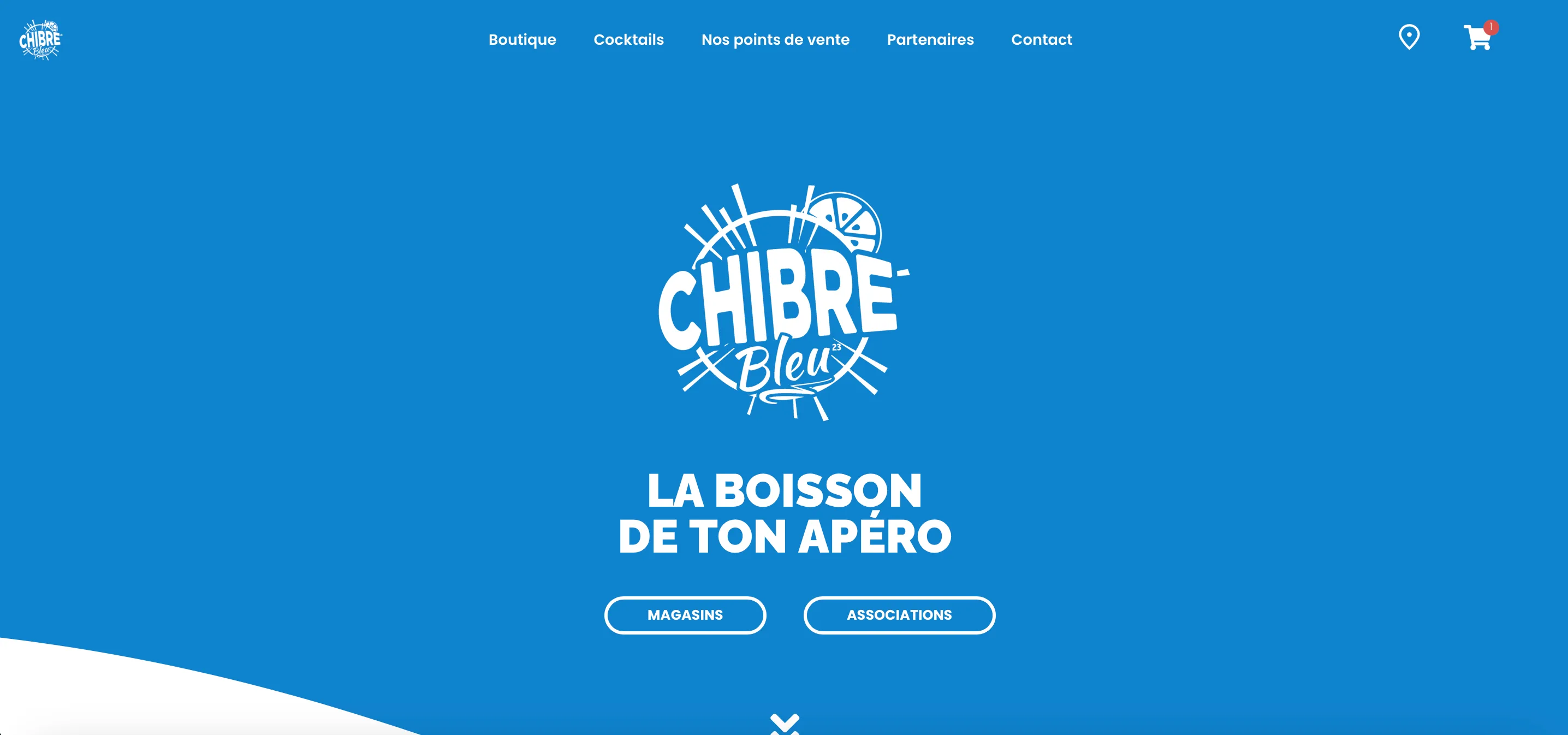 Page d'accueil du site e-commerce Chibre Bleu conçue par Com'Si