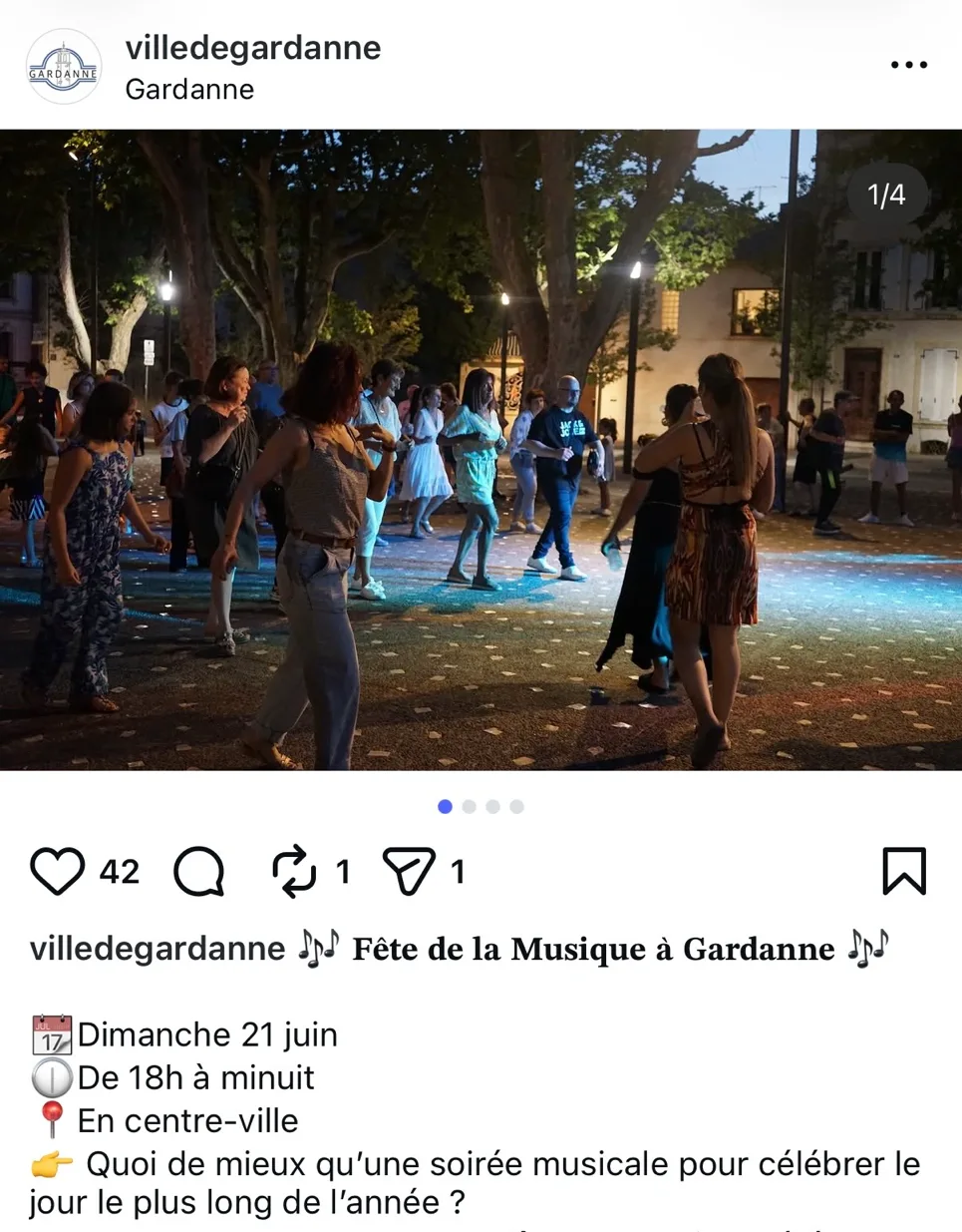 Exemple de carrousel Instagram de la Ville de Gardanne pour la Fête de la musique